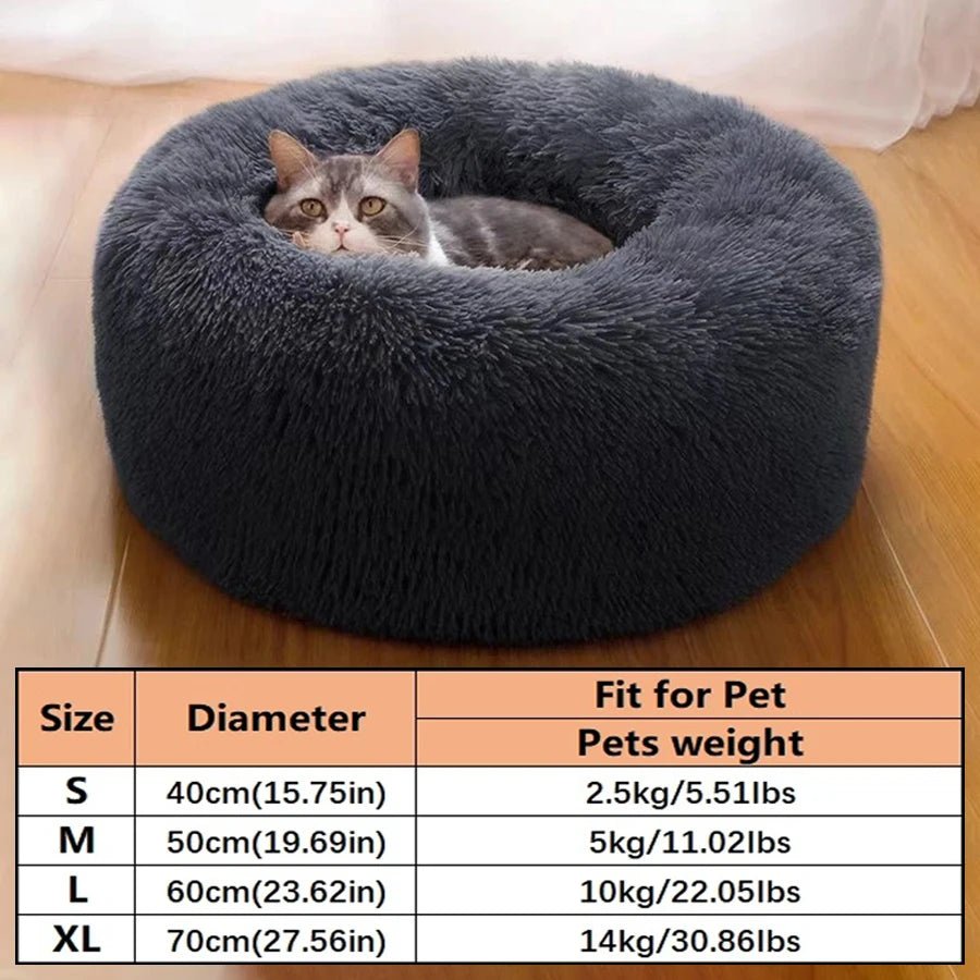 Soft Pet Cat Bed Pad Plush Warm Faux Fur dog Calm Bed Donut Round Bed Comfortable Sleeping Washable for Small Medium Dog and Cat - CalmPaws