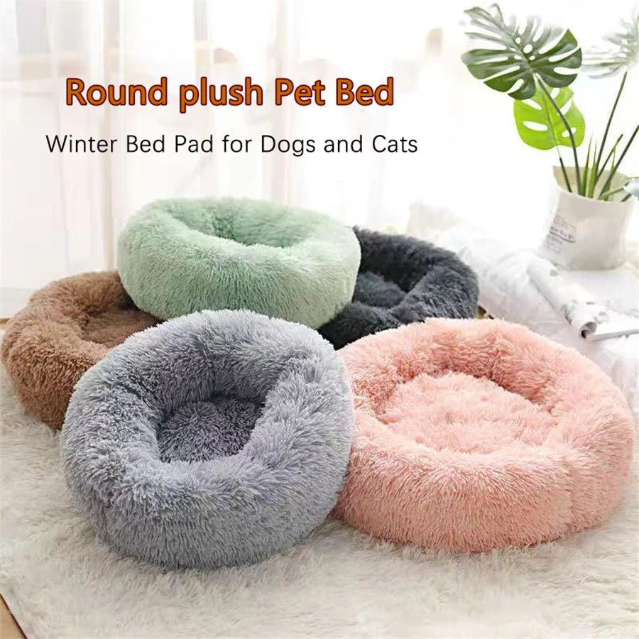 Soft Pet Cat Bed Pad Plush Warm Faux Fur dog Calm Bed Donut Round Bed Comfortable Sleeping Washable for Small Medium Dog and Cat - CalmPaws