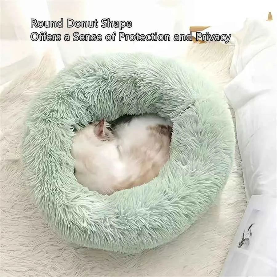 Soft Pet Cat Bed Pad Plush Warm Faux Fur dog Calm Bed Donut Round Bed Comfortable Sleeping Washable for Small Medium Dog and Cat