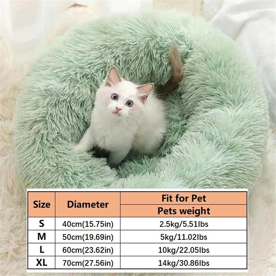 Soft Pet Cat Bed Pad Plush Warm Faux Fur dog Calm Bed Donut Round Bed Comfortable Sleeping Washable for Small Medium Dog and Cat - CalmPaws