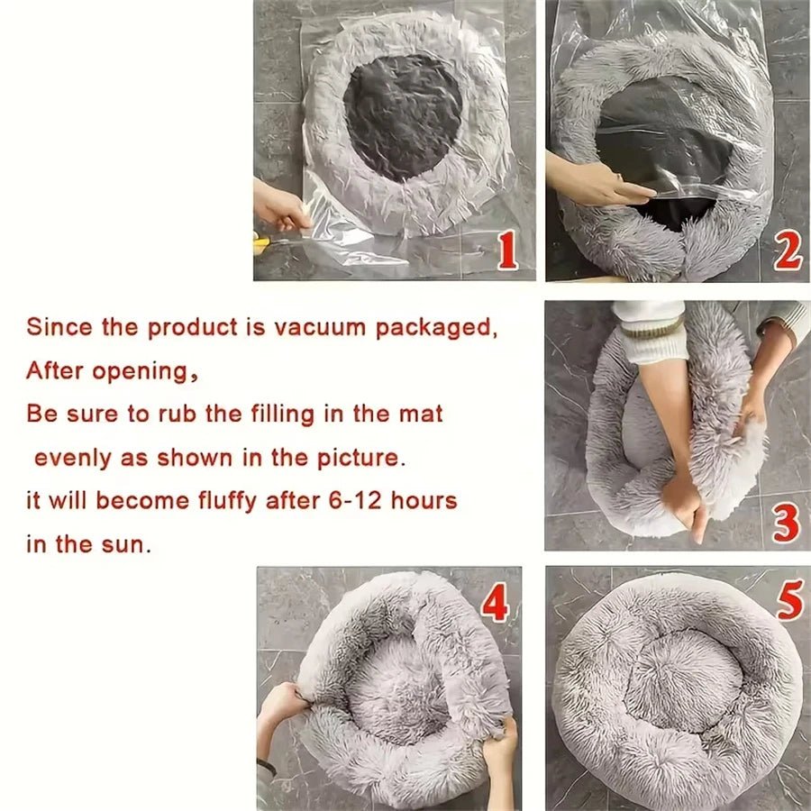 Soft Pet Cat Bed Pad Plush Warm Faux Fur dog Calm Bed Donut Round Bed Comfortable Sleeping Washable for Small Medium Dog and Cat - CalmPaws
