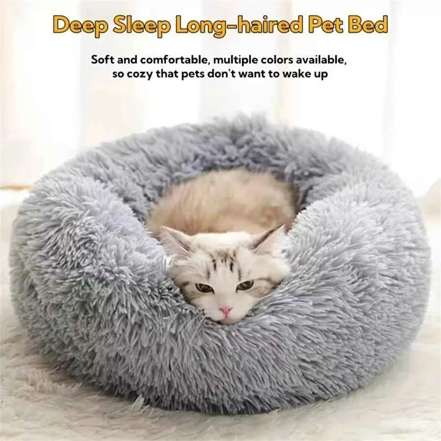 Soft Pet Cat Bed Pad Plush Warm Faux Fur dog Calm Bed Donut Round Bed Comfortable Sleeping Washable for Small Medium Dog and Cat