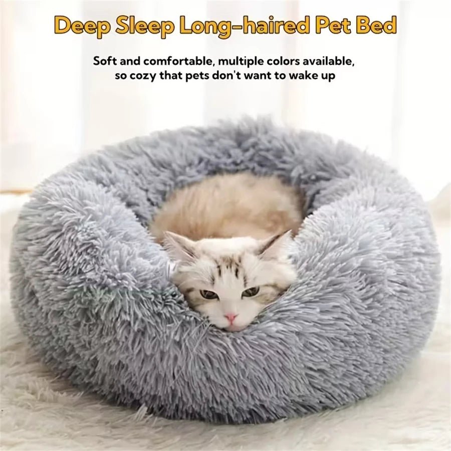 Soft Pet Cat Bed Pad Plush Warm Faux Fur dog Calm Bed Donut Round Bed Comfortable Sleeping Washable for Small Medium Dog and Cat - CalmPaws